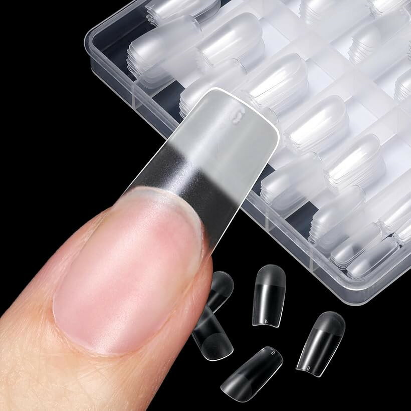 ネイルチップ サンディング済み クリアチップ 自然なフィット感 練習用 サロン用 セルフジェルネイル (ロングスクエア, 12サイズ)