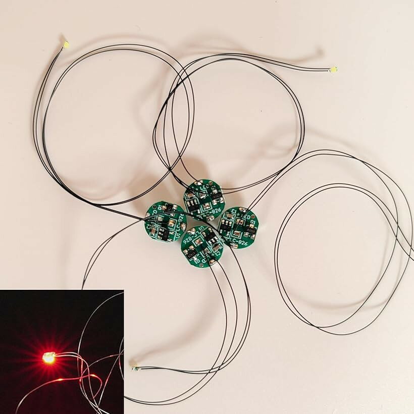 LED 電飾 リード線付き 磁気スイッチ 4個セット ボタン電池 CR927対応 ワイヤレス 超小型 模型 プラモデル フィギュア ライト 極小 照明 (レッド (4個))