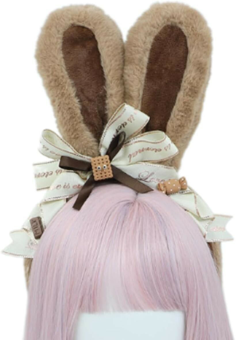 戲裝, 變裝 - Uccellino 立ち耳 カチューシャ うさぎ うさ耳 ロリータ ゴスロリ リボン コスプレ バニー 仮装 チョコレートxモカ (チョコレートxモカ)