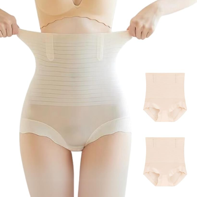 Corrective Underwear - ガードル ショーツ 2枚セット お腹引き締め 薄い ハイウェスト スタイルアップ ワイヤー入り (ベージュ, M)