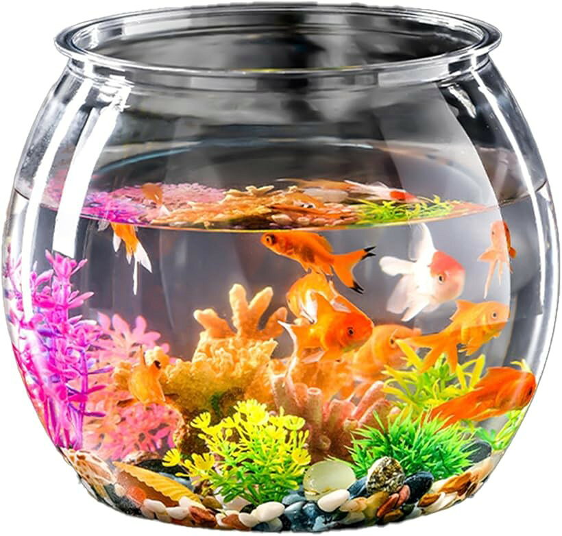 金魚鉢 丸型水槽 プラスチック 小型水槽 メダカ ベタ エビ 飼育 ボウル アクアリウム (クリア, L)