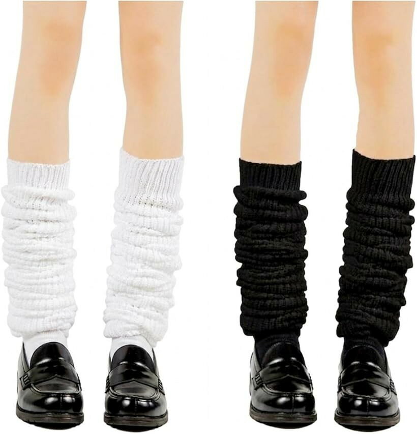 ルーズソックス レッグウォーマースクールソックス 制服 学生 女子 通学 仮装 コスプレ 定番 (ホワイト/ブラック, 150cm)