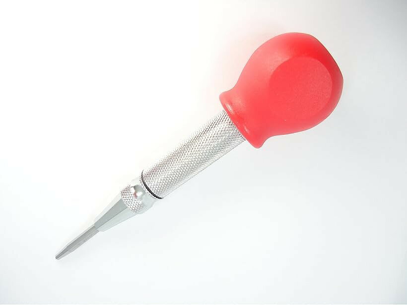 オートポンチ 強力タイプ マーキング 工具 オートマチックセンターポンチ 無段購調節 穴あけ 目打ち (レッド、シルバー)