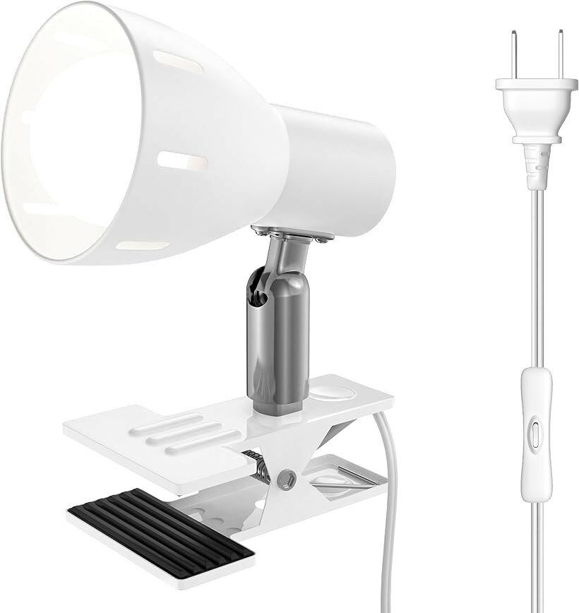 クリップランプ E26 ランプホルダー LED 電球付き 屋内用 スイッチソケット付き 屋内照明 ワーク 読書作業 リビングルーム 寝室照明 (ホワイト, 電球の色温度-5000K)