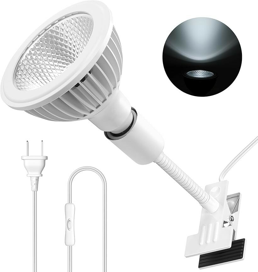 クリップオン植物成長ライト 24WフルスペクトルPa38育成電球 Ra98高演色評価数 ビーム角38° リフレクターカップを取り外すとビーム角を120°まで拡張可能暖色系5800K (ホワイト, 白色系5800K)