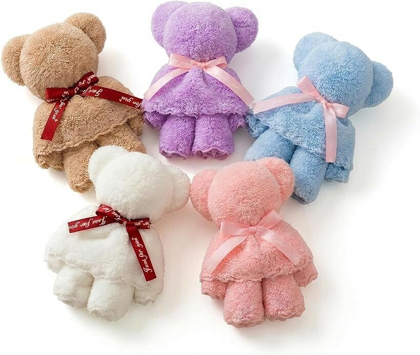 プチギフト かわいい タオル ハンカチ プレゼント景品 結婚式 ホワイトデー お返しタオルギフト くま 個包装 5色x1セット・ギフトバッグ無し (5色x1セット・ギフトバッグ無し, 5色x2セット　計10個)