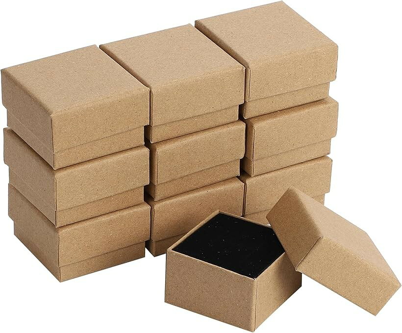 ギフトボックス 小 正方形 10個セット 5x5x3cm クッション付き 小箱 クラフト紙 (5x5x3cm, 5x5x3cm， 7x9x3cm， 9x9x3cm)