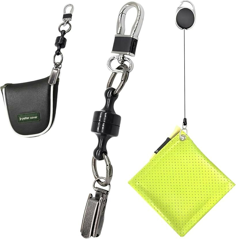 バリエーションコード : 2bupj2gnw0商品コード2bupjrt6rg商品名ゴルフタオル レザー ＆ パターカバーホルダー パット快適化セット マグネット式 パターカバーキャッチャー 厚手対応 紛失防止 コンペ 景品ブランドheiziカラーグリーン「ゴルフをより楽しく、スマートに。2つの必須アイテムセット」パターカバークリップホルダーと上質なフェイクレザーゴルフタオルが一つになったコンプリートセットです。パターカバーの置き忘れやクラブの汚れといったプレーの妨げになる要素を解消し、あなたのゴルフへの集中力を高め、ラウンドの楽しさを引き出します。「上質なフェイクレザーと5色の彩りで高級感を演出」ゴルフタオルには上品なフェイクレザーを使用。ブラック、イエロー、ピンク、ブルー、グリーンの鮮やかな5色展開で、あなたのゴルフファッションをワンランク上のおしゃれなスタイルに格上げします。「厚手のカバーも絶対に落とさない進化型クリップ」パターカバーキャッチャーには大きめの強力クリップを採用し、肉厚なパターカバーもしっかりと固定。大切なカバーの落下や紛失の不安から解放します。「マグネットで瞬着。ストレスフリーなカバー管理」パターカバーにホルダーを装着し、ベルト等に本体を付けておけば、カバーを外した際に片手でサッと腰にマグネットで取り付けが完了。グリーン上への置き忘れがなくなり、スマートな所作を実現します。「リールコード付きタオルで常にクリーン＆快適」リールが伸びてクラブやボールを素早く拭ける便利なタオルです。プレーへの集中をサポートし、あなたのゴルフパフォーマンスを維持します。「商品内容」［2点セット］ セット内容：レザー調ゴルフタオル（リールコード付）x1，パターカバー用クリップホルダー（マグネット式）x1 カラー：ブラック、イエロー、ピンク、ブルー、グリーン ［単品］パターカバー用クリップホルダー（マグネット式）のみもお選びいただけます。※ 他ネットショップでも併売しているため、ご注文後に在庫切れとなる場合があります。予めご了承ください。※ 品薄または希少等の理由により、参考価格よりも高い価格で販売されている場合があります。ご注文の際には必ず販売価格をご確認ください。※ 沖縄県、離島または一部地域の場合、別途送料の負担をお願いする場合があります。予めご了承ください。※ お使いのモニタにより写真の色が実際の商品の色と異なる場合や、イメージに差異が生じることがあります。予めご了承ください。※ 商品の詳細（カラー・数量・サイズ 等）については、ページ内の商品説明をご確認のうえ、ご注文ください。※ モバイル版・スマホ版ページでは、お使いの端末によっては一部の情報が表示されないことがあります。すべての記載情報をご確認するには、PC版ページをご覧ください。