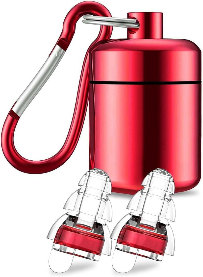 ライブ用 耳栓 睡眠用 安眠グッズ 遮音 シリコン素材 快眠グッズ 遮音フィルター付き 耳せん 工事 仕事 勉強 旅行 飛行機 携帯ケース付き (レッド, フリーサイズ)