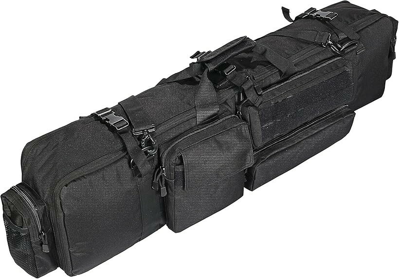 ガン ケース 大容量 W100cm 2本 2丁 収納 ライ フル ソフト サバゲー カメラ 三脚 釣り などにも ハンド ダブル ブラック (ブラック, フリー)