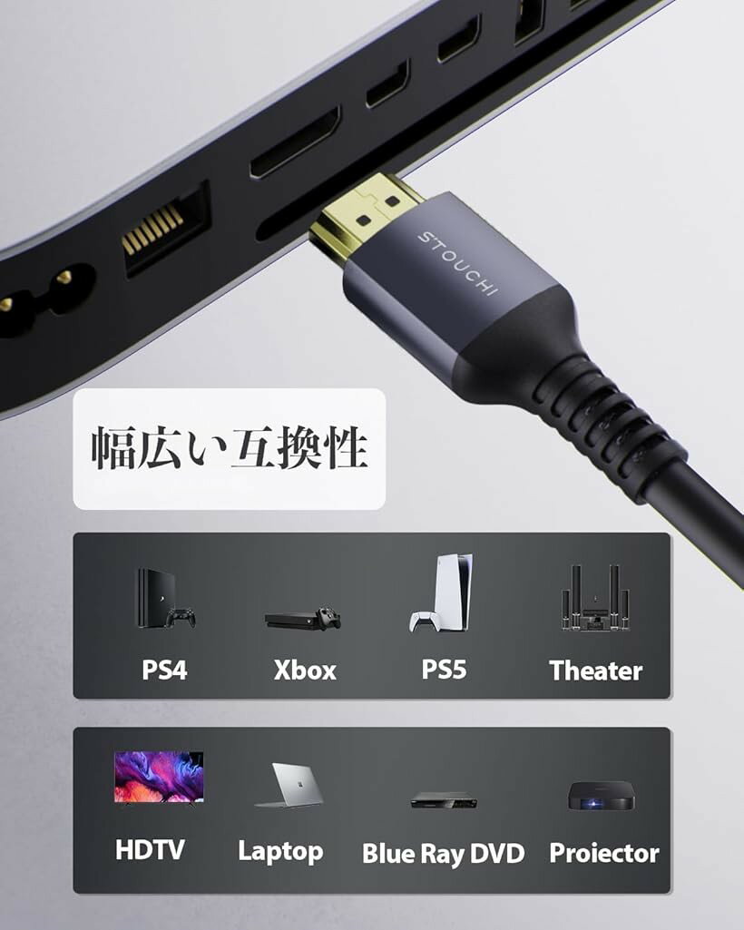5M HDMIケーブル 48Gbps 超高速 10K 8K@60Hz 4K@144Hz 120Hz HDMI2.1アルミ合金/金...