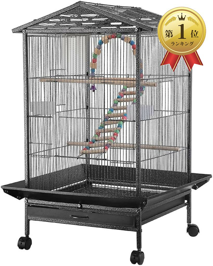 【楽天ランキング1位入賞】鳥かご ケージ 大型 インコ バード 鳥籠 おしゃれ キャスター付き オウム オカメ セキセイ ボタン 文鳥 (セット2, 45.5X45.5X97CM)