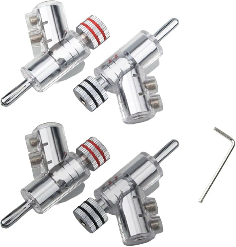 バリエーションコード : 2bu35xs5tx商品コード2bjf3pt35d商品名バナナプラグ コネクタ 端子 L字 オーディオ ジャック スピーカー ねじ込み式 固定 4mm 赤2 黒2 ロジウムメッキ 4個セットブランドnanomaruカラーシルバースクリューロック式でプラグの3分割スリットを後部のネジで押し広げターミナルに固定。しっかり接触しプラグが抜けにくい仕様です。メッキは干渉防止、耐腐、酸化防止の加工があり耐久性があるため長くお使いいただけます。「商品詳細」全体サイズ：約48mmx28mmx12mm｜プラグサイズ：4mm｜芯線挿入部孔径：約Φ7mm（ネジ2本側）｜約Φ4mm（2本ラインネジ側）｜材質：真鍮・24kメッキ・ポリカーボネート（PC）「付属品」4個セット（赤x2・黒x2）｜調整用2mmL型六角レンチ付き「ご購入前の注意」＊輸入品のため輸送中の細かい傷や擦れがある場合がございます。また取り扱い説明書の付属はございません。予めご了承お願い申し上げます。※ 他ネットショップでも併売しているため、ご注文後に在庫切れとなる場合があります。予めご了承ください。※ 品薄または希少等の理由により、参考価格よりも高い価格で販売されている場合があります。ご注文の際には必ず販売価格をご確認ください。※ 沖縄県、離島または一部地域の場合、別途送料の負担をお願いする場合があります。予めご了承ください。※ お使いのモニタにより写真の色が実際の商品の色と異なる場合や、イメージに差異が生じることがあります。予めご了承ください。※ 商品の詳細（カラー・数量・サイズ 等）については、ページ内の商品説明をご確認のうえ、ご注文ください。※ モバイル版・スマホ版ページでは、お使いの端末によっては一部の情報が表示されないことがあります。すべての記載情報をご確認するには、PC版ページをご覧ください。全体サイズ 約48mmx28mmx12mm（プラグサイズ：4mm）芯線挿入部孔径 約Φ7mm（ネジ2本側）・約Φ4mm（ラインネジ側）材質 真鍮・24kメッキ・ロジウム・ポリカーボネート（PC）付属品 4個セット（赤x2・黒x2）＋2mm六角レンチ付きご購入前の注意＊輸入品のため輸送中の細かい傷や擦れがある場合がございます。＊取り扱い説明書の付属はございませんので、ご了承のほどお願い申し上げます。L字型で差し込みやすく安定した接続と固定力スクリューロック式でプラグの3分割スリットを後部のネジで押し広げターミナルに固定。しっかり接触しプラグが抜けにくい仕様。メッキは干渉防止、耐腐、酸化防止の加工があり耐久性があるため長くお使いいただけます。
