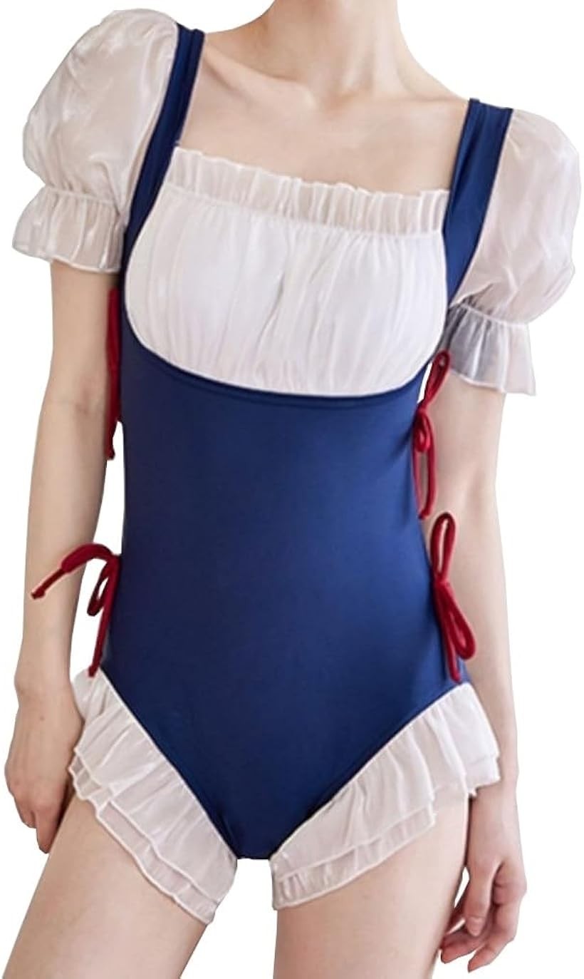 ぴゅありぼん フリル付き メイド服風 水着 レディース スイムウェア コスチューム XL ネイビー (ネイビー, XL)