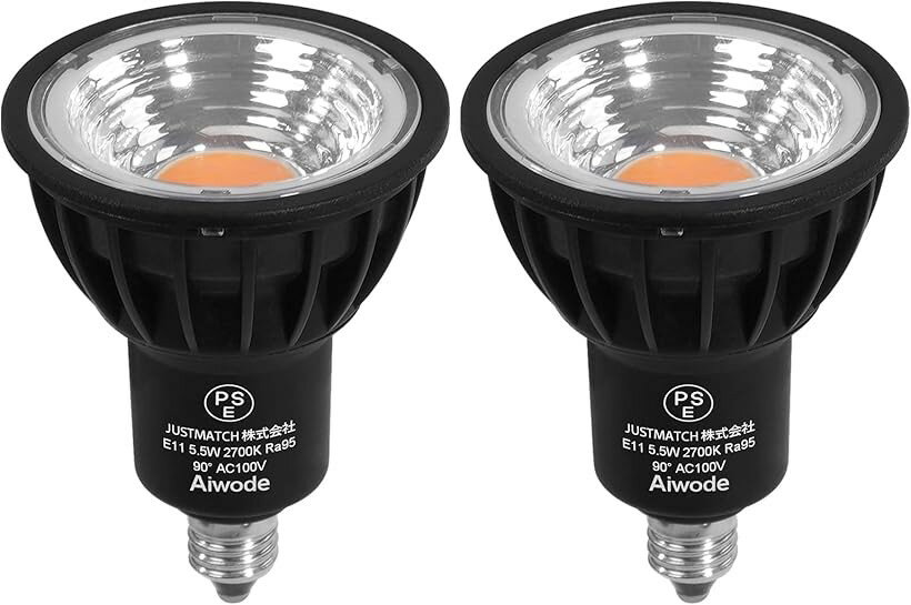 E11 LEDスポットライト LED電球 E11口金 5.5W 60W形相当電球色2700K CRI95 明るさ550lm 調光不可広角90° 絶縁材料本体LED電球 (電球色2700K - ブラック（2個セット）, 1)E11)
