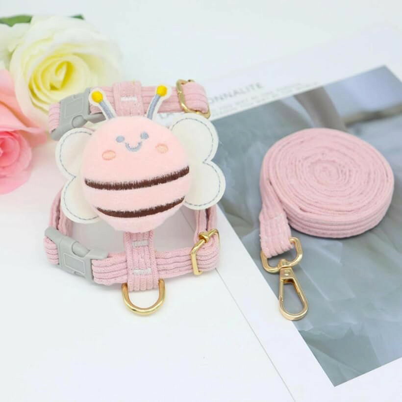 ミツバチ ハーネス リード 2点セット 小型犬用 調節可能 散歩 お出かけ 撮影 ドッ...