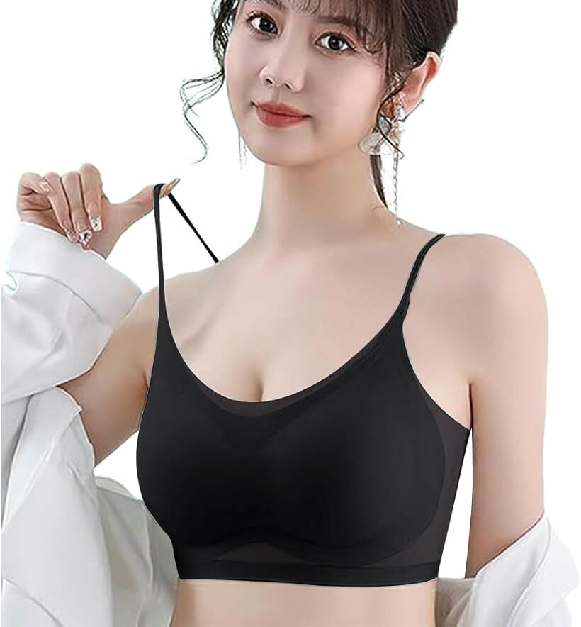 ノンワイヤーブラ スポーツブラジャー ナイトブラ 昼夜兼用 (ブラック, M)