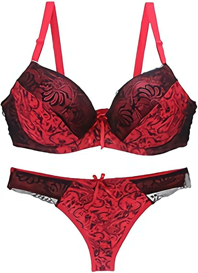全組 - ユニグランド ブラジャー ショーツ セット セクシー ランジェリー D75/M レッド (レッド, D75/M)