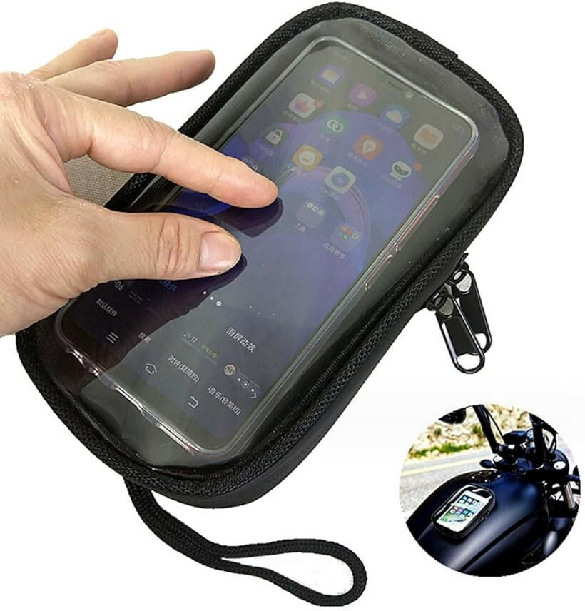 バイク用 マグネットタンクバッグ スマホホルダー 防水ケースカバー Sサイズ (Black)