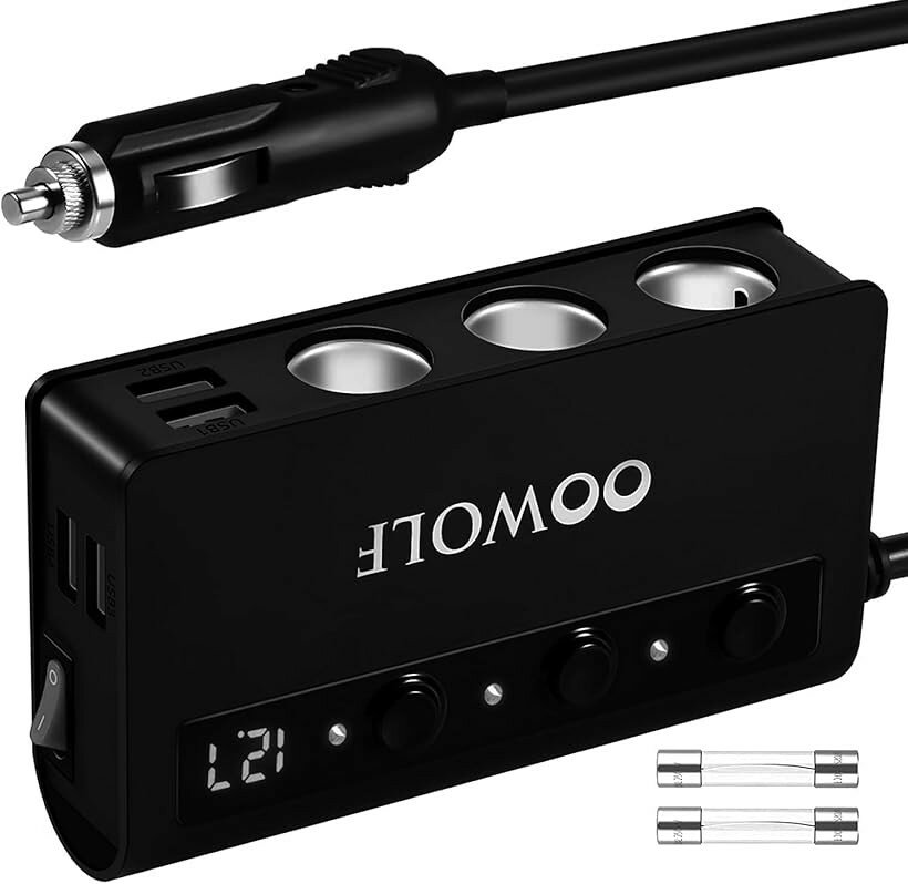 シガーソケット 3連 4ポート付き USB充電器 最大180W スマートIC Quick Charge 3.0 搭載 12-24V車対応 取り替えヒューズ2個付属 黒色 (黒黒, QC3.0(黒+黒))