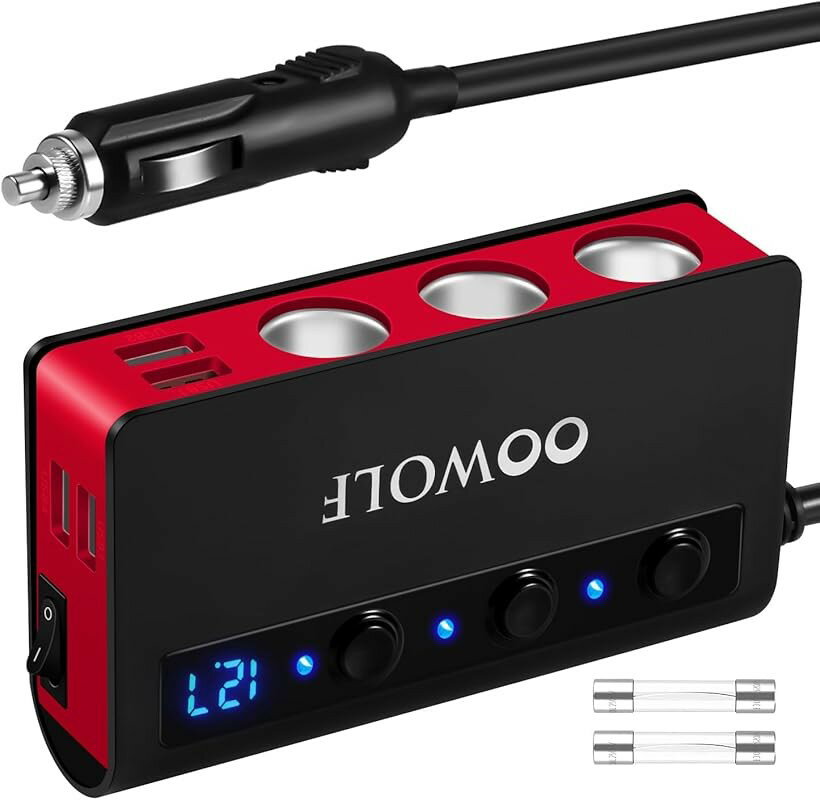 シガーソケット 3連 4ポート付き USB充電器 最大180W スマートIC Quick Charge 3.0 搭載 12-24V車対応 取り替えヒューズ2個付属赤色 (黒赤, QC3.0(黒+赤))