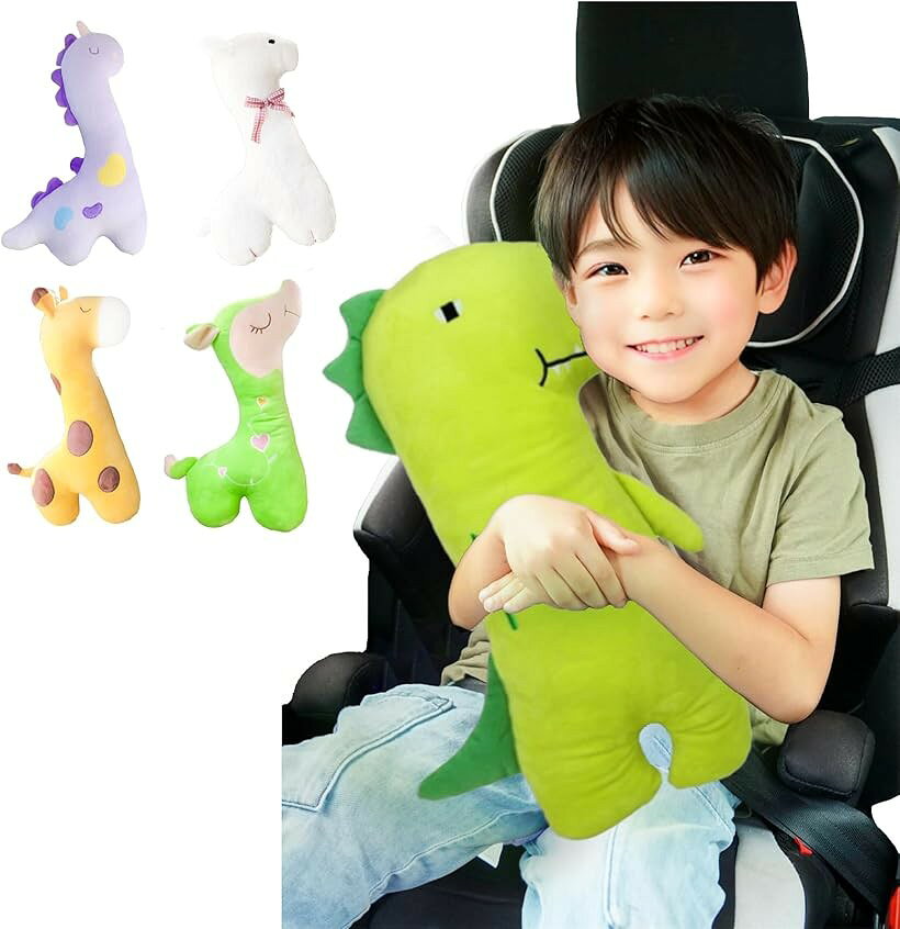 シートベルトカバー 首枕 シートベルトクッション チャイルドシート 子供 ぬいぐるみ 左右タイプ10種類 右向きのきょうりゅうくん・右座席用