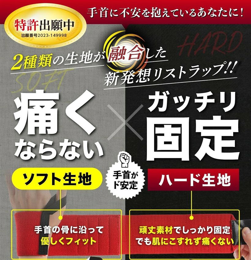 リストラップ2種類の生地が融合してガッチリ固定できるのに、痛くない筋トレ 手首 ...