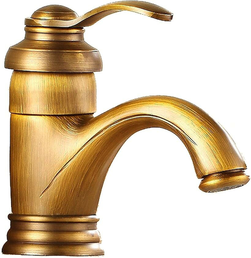 洗面用 アンティーク 混合水栓 蛇口 シングルレバー 14cm レトロ 手洗いボウル用 ...