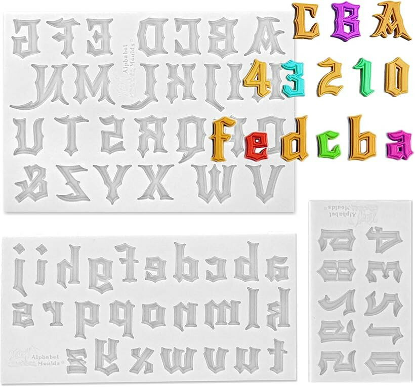 アルファベット シリコンモールド 大文字 小文字 数字 3点セット レジン DIY キーホルダー ネックレス イヤリング ピアス 樹脂工芸品 アロマストーン 手作り (ゴシック文字)