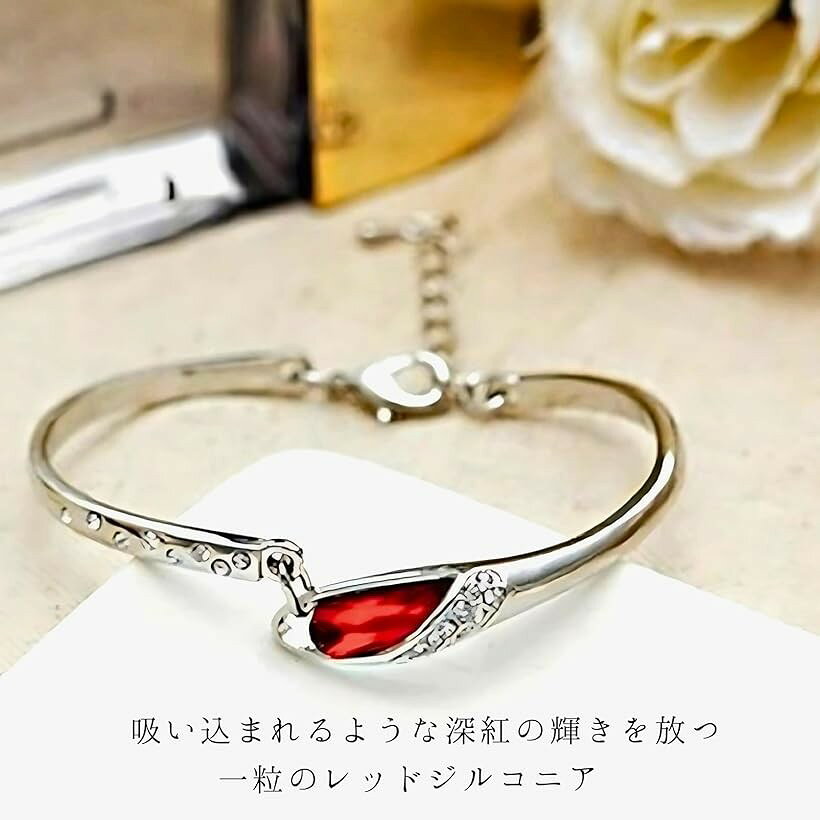 エムラインストアのミャオミャオ キュービックジルコニア ビジュー エンジェル ティアドロップ ブレスレット バングル シルバー アクセサリー レディース 結婚式 誕生日 プレゼント (レッド, ワンサイズ)｜アングル3