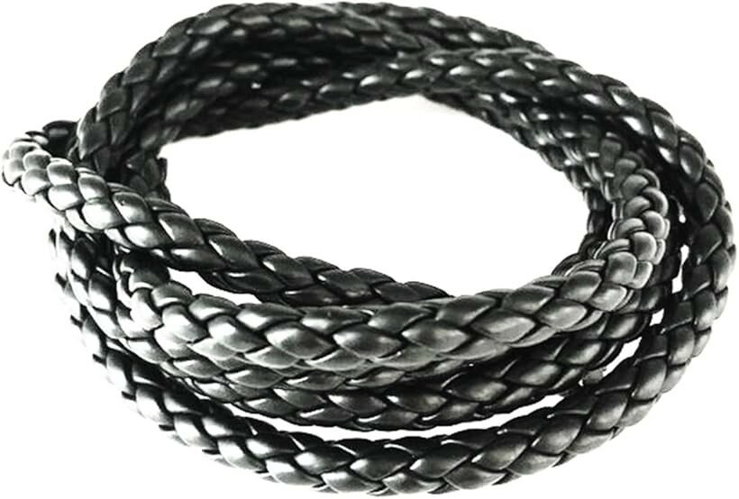 レザー 3mm 5m 黒 ハンドメイド 手芸 パーツ アクセサリー 組紐 ビーズ ブレスレット (φ3mmx5m, φ3mmx5m)