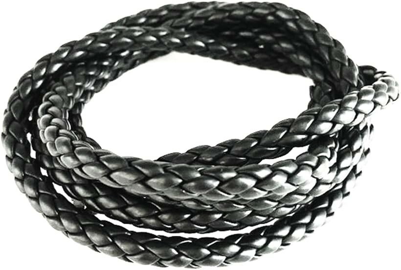 レザー 4mm 5m 黒 ハンドメイド 手芸 パーツ アクセサリー 組紐 ビーズ ブレスレット (φ4mmx5m, φ4mmx5m)