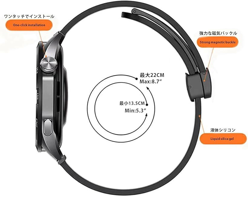 エムラインストアの時計バンド 多孔質通気 マグネットシリコンバンド 防水 柔軟 工具不要 ほとんどのスマートウォッチに適用 腕時計ベルト 20mm 1グレープパープル ((1)グレープパープル, 20mm)｜アングル3