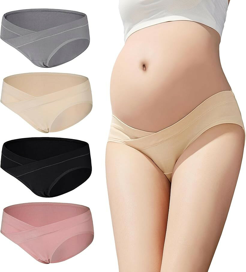 マタニティショーツ 4枚セット ローライズ 綿 妊娠パンツ 産前 産後 コットン 抗菌防臭 妊婦下着 締め付けない パンティー 大きいサイズ M A Style (A Style, M)