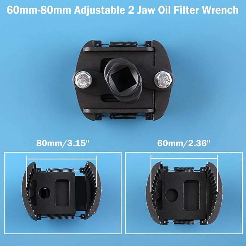 エムラインストアの互換品 オイルフィルターレンチ 調整可能 2ジョー 60mm- 80mm対応 調整式オイルフィルターレンチ ユニバーサル調整可能レンチ 取外し専用オイルフィルタレンチ アジァアスタブル スライド型 (ブラック)｜アングル2