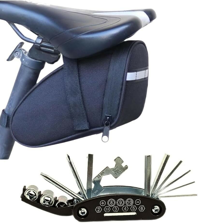 自転車 バイク サドル バッグ シート ベルト 式 マルチ ツール 多機能 工具 セット...