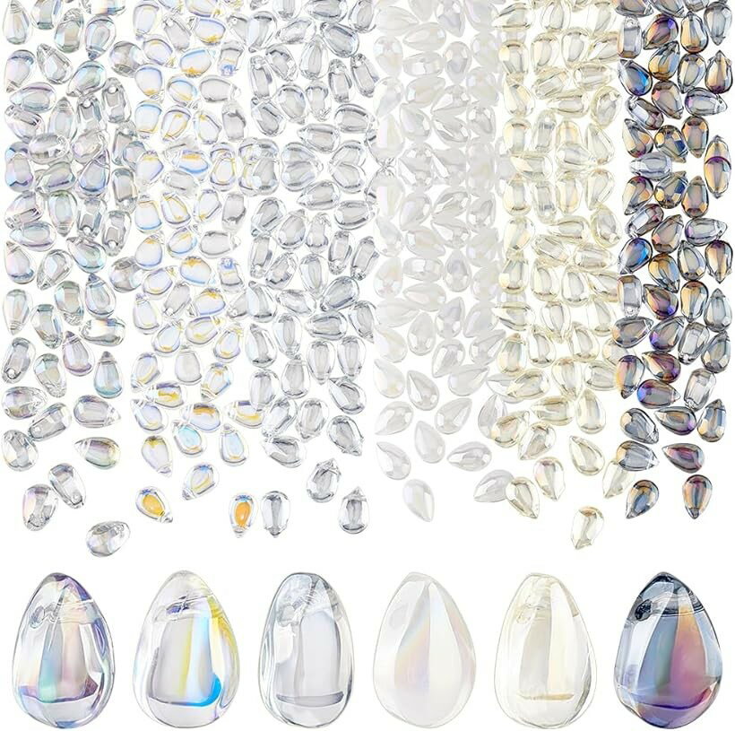 240個 しずく ガラスビーズ ガラスチャーム 6色 透明 雫形 かわいい ペンダント 飾りパーツ アクセサリーパーツ ジュエリー用 DIY ハンドメイド 手芸材料 (ミックス, 6mm x 9mm)