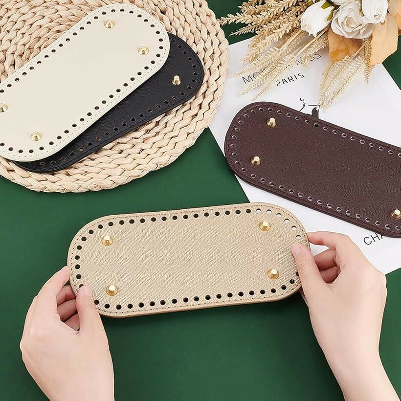 エムラインストアの4枚セット バッグボトム 楕円底 底釘付 手芸 デザイン底 レザークラフト バック作り DIY 手芸用トート 手作り素材 財布 ハンドメイド 22.3x10.2cm 茶色 (ミックス, 22.3x10.2cm)｜アングル3