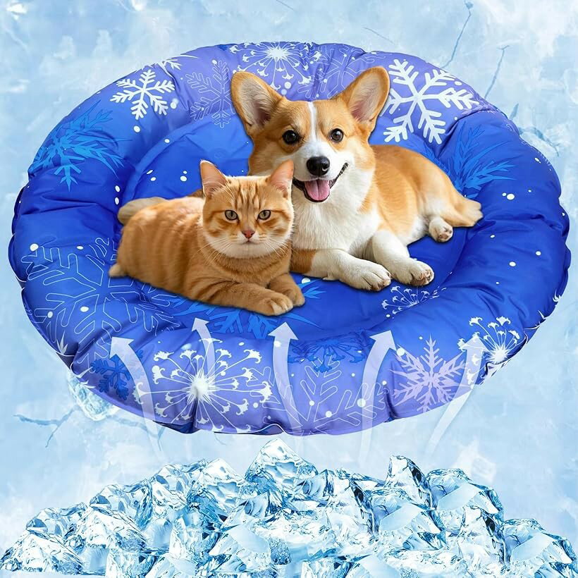 ペット用冷却マット 72x72cm 二重構造 防水加工 クールマット 犬・猫用 ひんやりマット 無害ジェル 接触冷感 冷却ジェルマット 省エネ 水洗い可 熱中症対策 小・中型犬 (ブルー（第二世代）, L(72x72cm))
