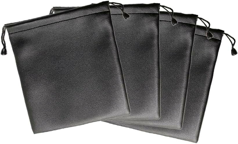 PUレザーポーチ 4個セット 巾着タイプ 巾着ポーチ 巾着袋 厚手 クッション性あり 仕分け 小物 収納 モバイルバッテリー 化粧ポーチ ガジェットポーチ 撥水加工 (ブラック, 20x22cm) mlinestore-10211700 エムラインストア パッケージ画像