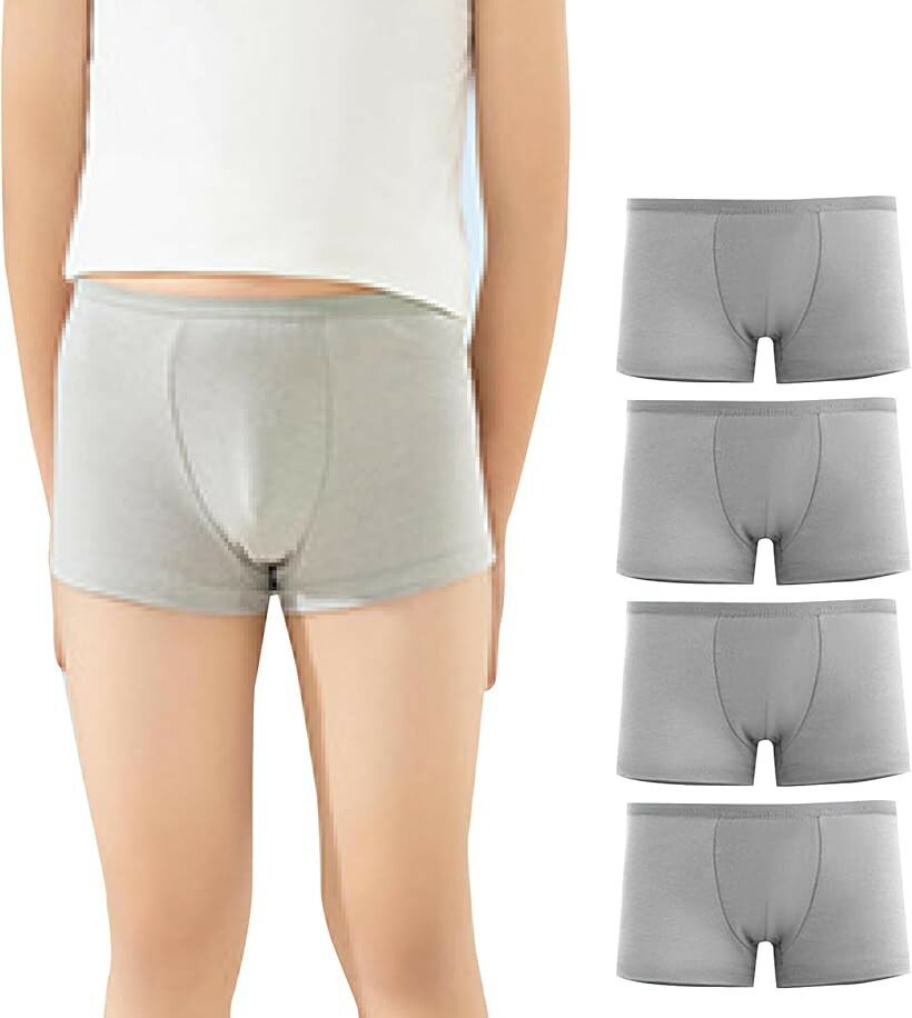 男の子 使い捨て ボクサーパンツ 綿 100％ 4枚セット キッズ ブリーフ ジュニア 使い捨てパンツ M グレー (グレー, M)
