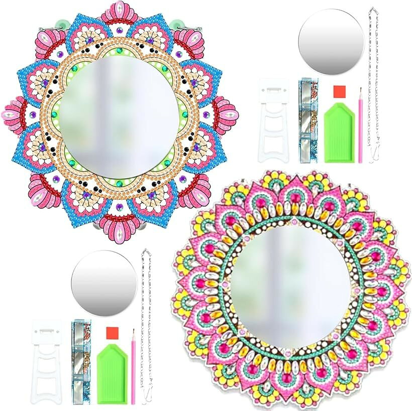 ダイヤモンドアート キット 鏡 ビーズアート 工作 手芸 大人 手作り 初心者 2個セット 1DJZ001＆ 2DJZ002 (マルチカラー)