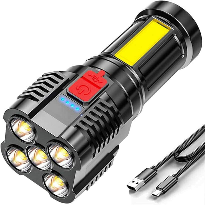 バリエーションコード : 2bjnphyf8c商品コード2bjngglrro商品名ハンドライト 懐中電灯 強力 防水 小型 軽量 LED 5個 COB作業灯 3モード USB 充電式 携帯 防災 照明 手持ち ライト 超高光度 シルバーブランドISEFUJIカラーブラック夜道を照らす、頼れる相棒。超高光度LEDハンドライト 明るさ 5つの高輝度LEDを搭載し、最大100m先も照らせる。夜道も昼のように明るく照らし、安心感を与えてくれます。COB作業灯搭載 広範囲を均一に照らすCOB作業灯を搭載。車の修理やDIYなど、手元を明るく照らしたい作業に最適です。3つの点灯モード 強光、弱光、点滅の3つの点灯モードを搭載。状況に合わせて使い分けることができます。軽量・コンパクト 64mmx141mmの大きさで手のひらに収まるコンパクトサイズで、持ち運びに便利です。女性や子供でも扱いやすいです。防水・防塵 IPX4の防水・防塵性能を備えているので、雨の日やアウトドアでも安心して使用できます。USB充電式 電池交換不要のUSB充電式。繰り返し使用できるので、経済的です。多彩な用途 夜間の散歩、キャンプ、釣り、防災など、様々なシーンで活躍します。3.7Vのリチウムイオン電池を搭載し、600mAhの大容量を誇ります。フル充電時には2.22Whのエネルギーを供給し、最大放電電流600mAh。フル充電して、適切な環境下で使用すれば約3.7時間の長時間稼働が可能です。明るさと持続時間において優れたパフォーマンスを誇るLED懐中電灯をぜひお試しください。※ 他ネットショップでも併売しているため、ご注文後に在庫切れとなる場合があります。予めご了承ください。※ 品薄または希少等の理由により、参考価格よりも高い価格で販売されている場合があります。ご注文の際には必ず販売価格をご確認ください。※ 沖縄県、離島または一部地域の場合、別途送料の負担をお願いする場合があります。予めご了承ください。※ お使いのモニタにより写真の色が実際の商品の色と異なる場合や、イメージに差異が生じることがあります。予めご了承ください。※ 商品の詳細（カラー・数量・サイズ 等）については、ページ内の商品説明をご確認のうえ、ご注文ください。※ モバイル版・スマホ版ページでは、お使いの端末によっては一部の情報が表示されないことがあります。すべての記載情報をご確認するには、PC版ページをご覧ください。