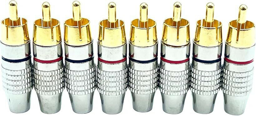 RCA プラグ 端子 金メッキ ピンプラグ ピンジャック RCAケーブル オーディオ 赤 黒 8個 セット (赤 黒 8個 セット)