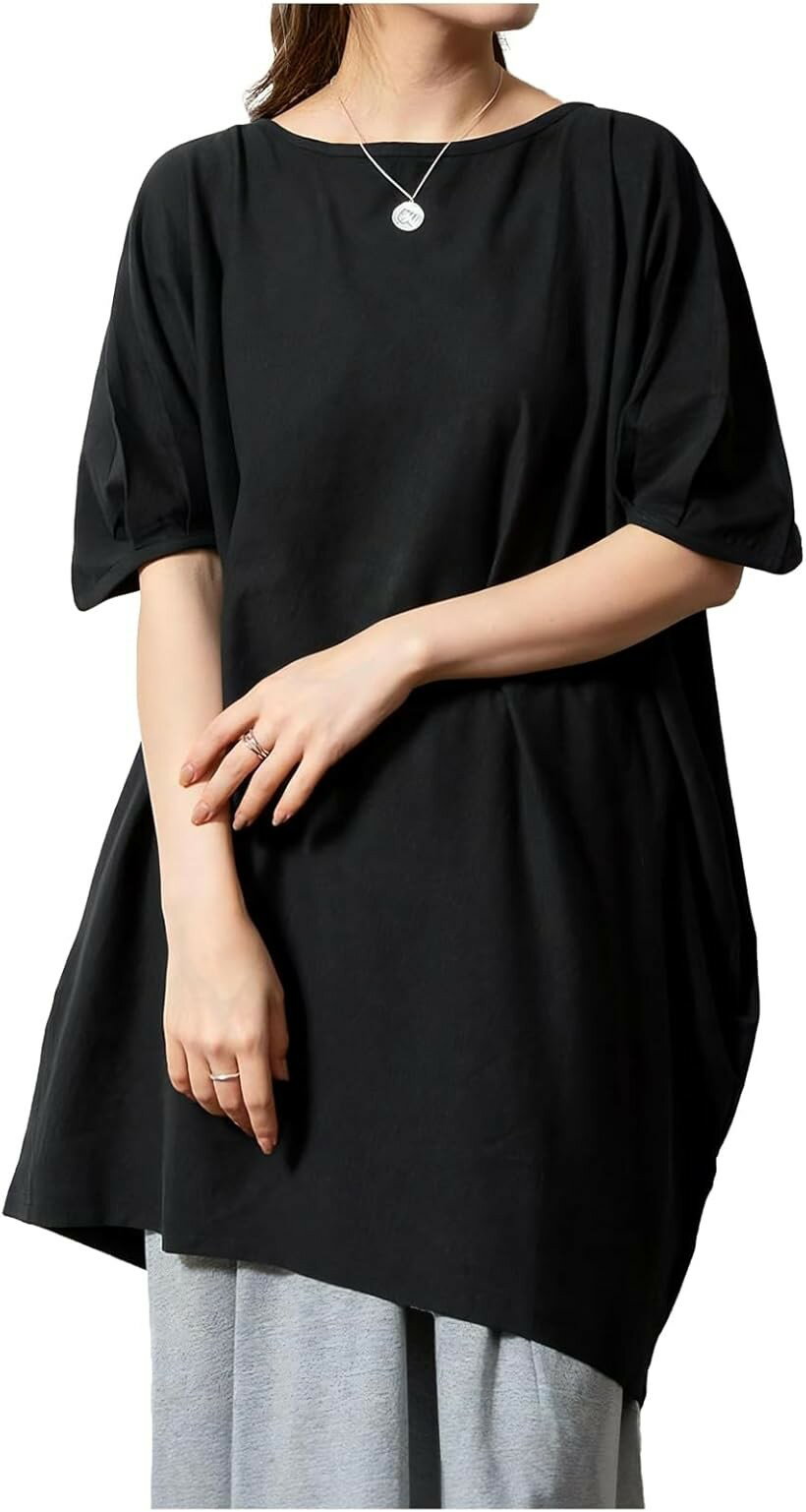 チュニックtシャツ レディース 半袖 春 夏 ゆったり 無地 薄手 綿100 ロング tシャ...