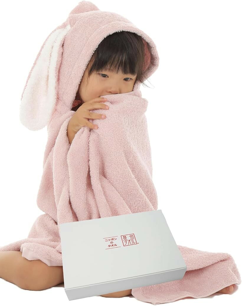 泉州タオル 出産祝い ベビーバスローブ フード付きバスタオル バスポンチョ おくるみ プールタオル 高級ブランドタオル 日本製 子供 赤ちゃん 男の子 女の子 うさ耳ピンク (うさ耳ピンク, Free Size)