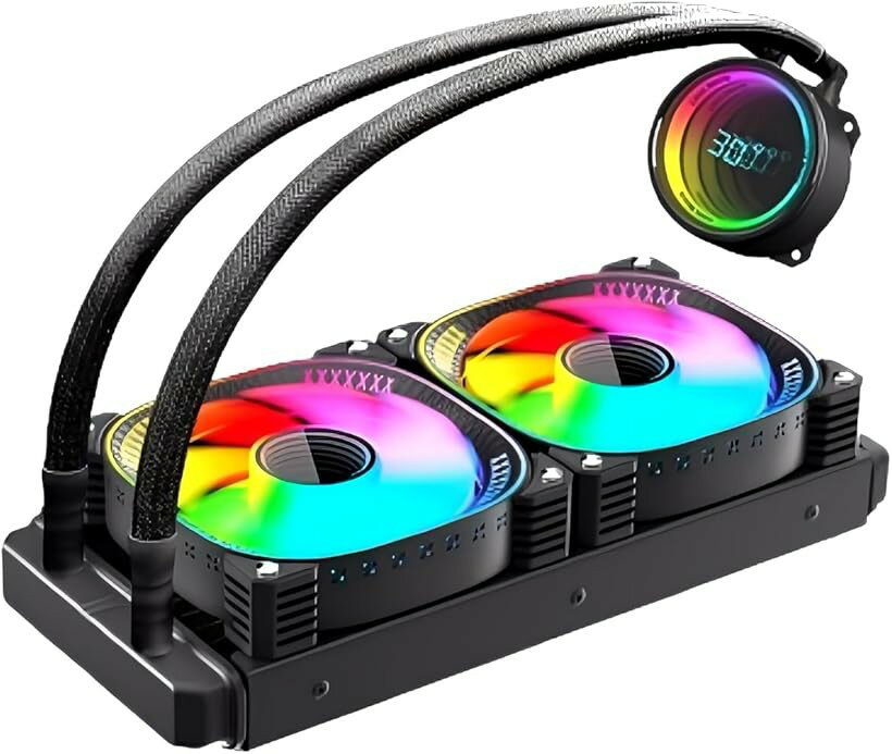 COOLMOON 簡易水冷クーラー 温度表示機能付き インフィニティ―ミラー CPUクーラー LED ARGB 5v 3pin LGA1700/1200/115X AMD:AM5/AM4ソケットに対応 4pin PWM ファン制御