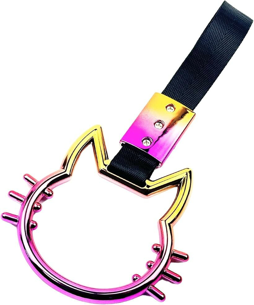 車用 吊り革 猫 型 内装 アクセサリー ネコ レインボー 車内用 手すり 飾り ドレスアップ 旧車 街道 レーサー 虹色 ねこ 1個 (ネコ虹色)