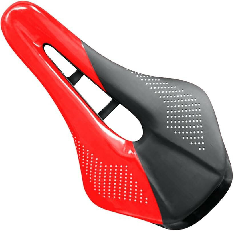 自転車 サドル シート 穴あき カットアウト ショートノーズ ロードバイク マウンテンバイク クロスバイク MTB 通気性 レッド (レッド, ワンサイズ)