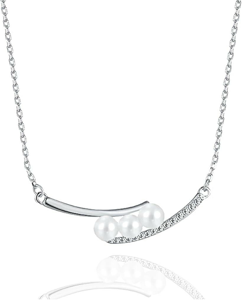 Cute jewelry Mei Leaf 淡水パール 淡水真珠 貝パール ネックレス レディース シルバー925 アジャスター付き スマイル型 (シルバー, 小)